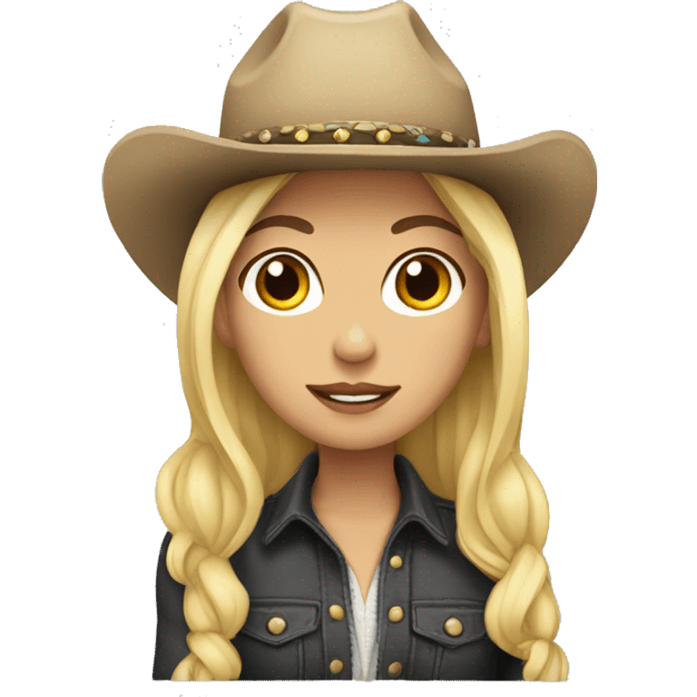 Caucasian cowgirl with black hair emoji