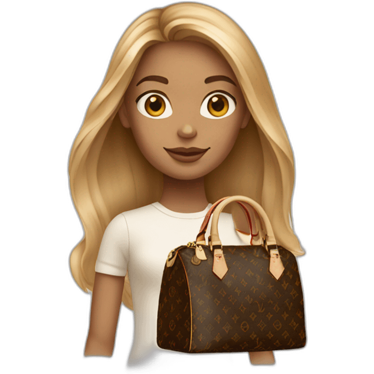 1 girl with light-brown long hair holding louis vuitton bag emoji