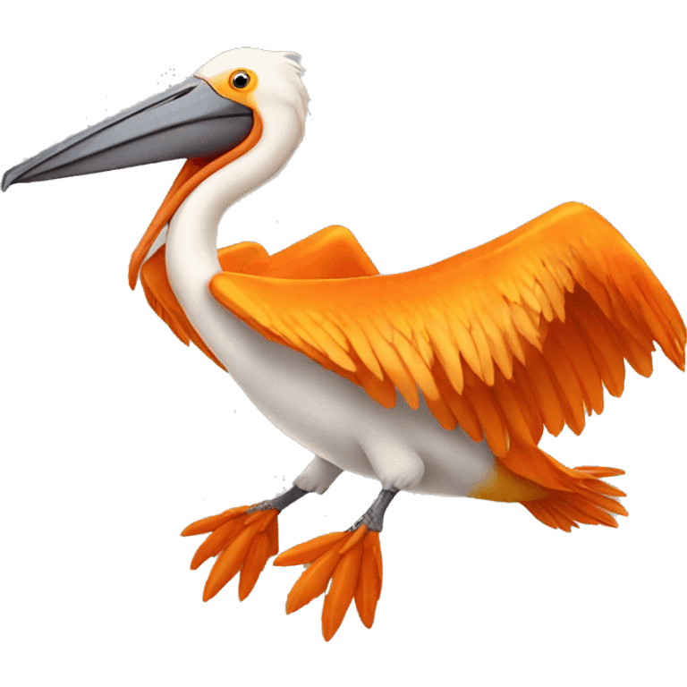 Orange Pelican with wings and fire emoji