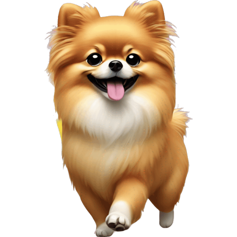 Pomeranian dancing on a rainbow  emoji