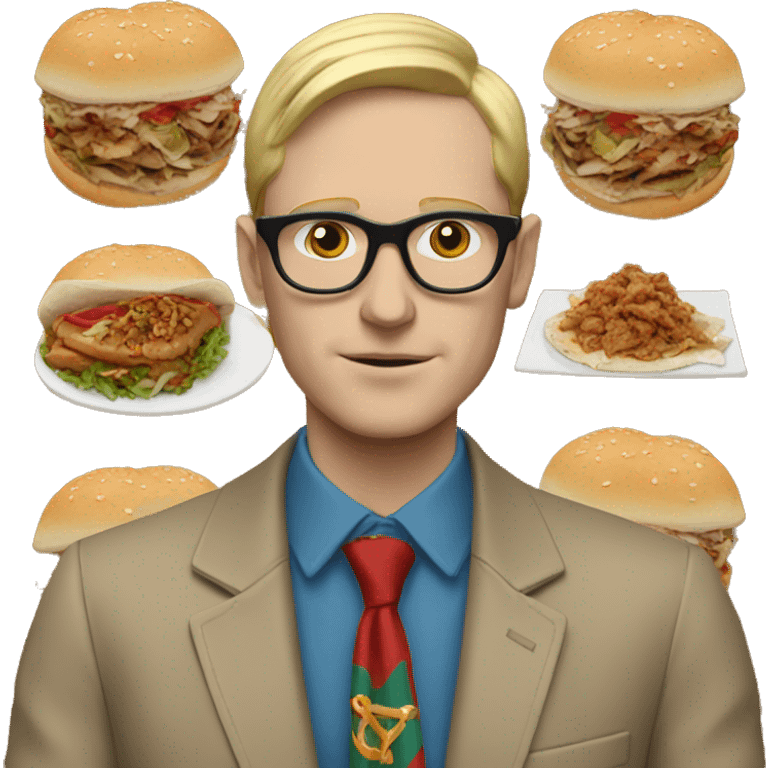 White Man with eyeglasses wearing gucci outfit eating doner emoji