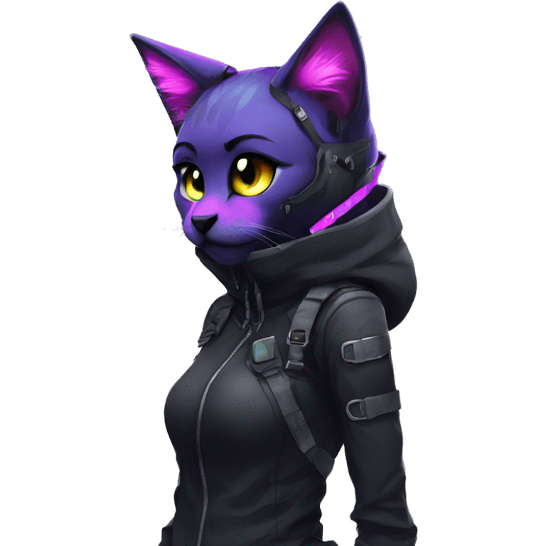 Edgy Shy Anthro cool pretty colorful dark cat-fursona techwear emoji