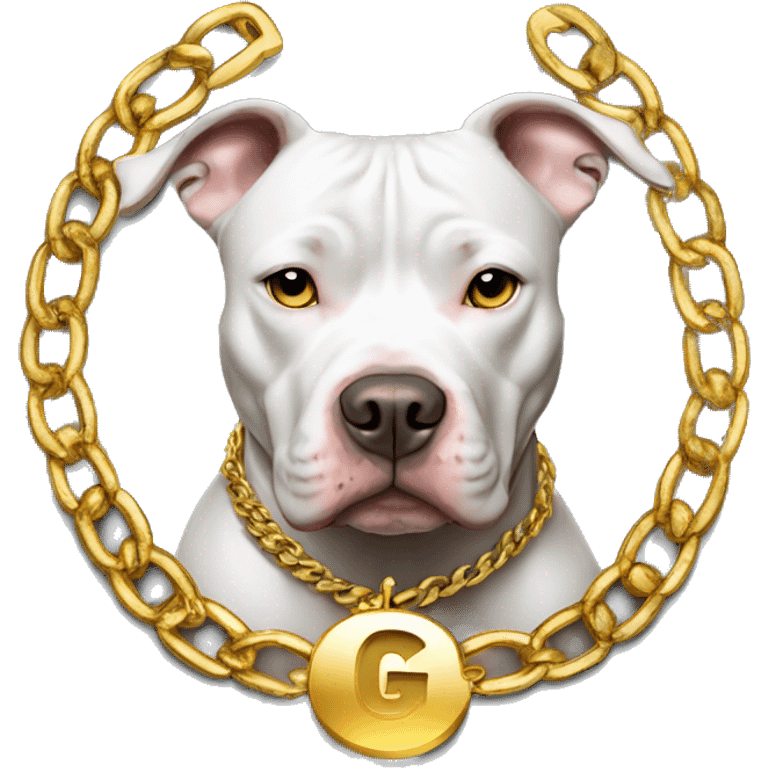 A dog pitbull and wearing big gold chain on that says G emoji