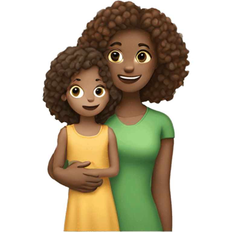 white woman with straight Brunette hair holding a girl toddler with curly hair emoji