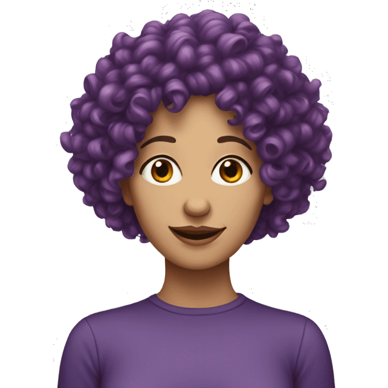 European, purple curly hair, woman, middle-aged, nose ring. emoji