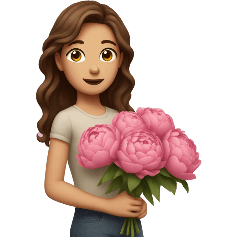 Girl with brown hair with a big peony bouquet  emoji