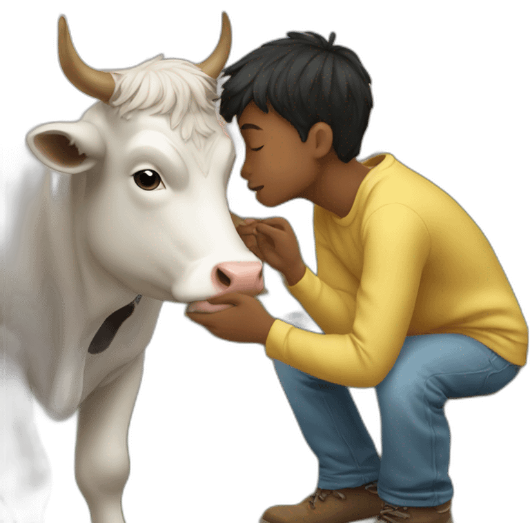 A boy kisses a cow emoji