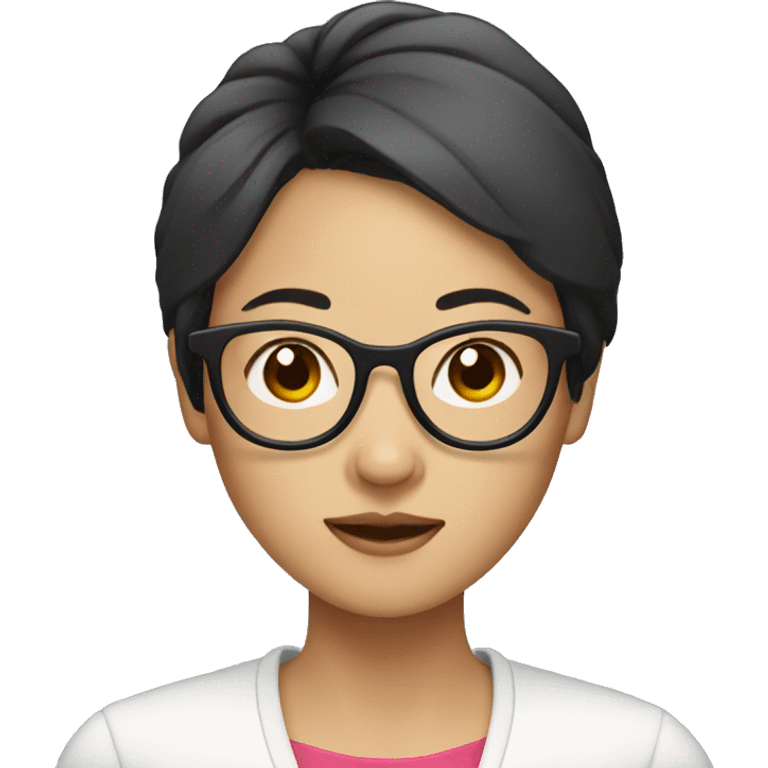 Asian woman with short dark hair and round glasses emoji