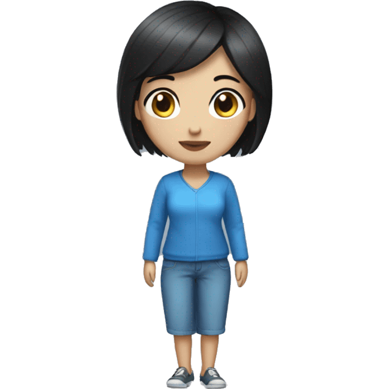 woman with short black hair blue eyes full body emoji