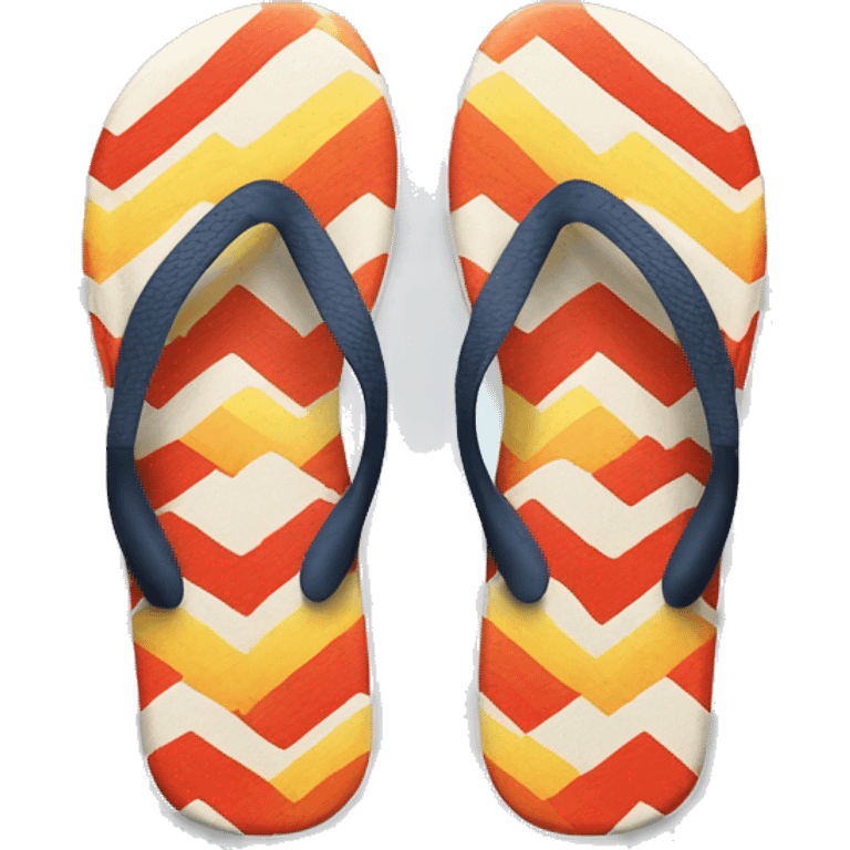 Realistic pair of chevron pattern summer flip flops isolated. emoji