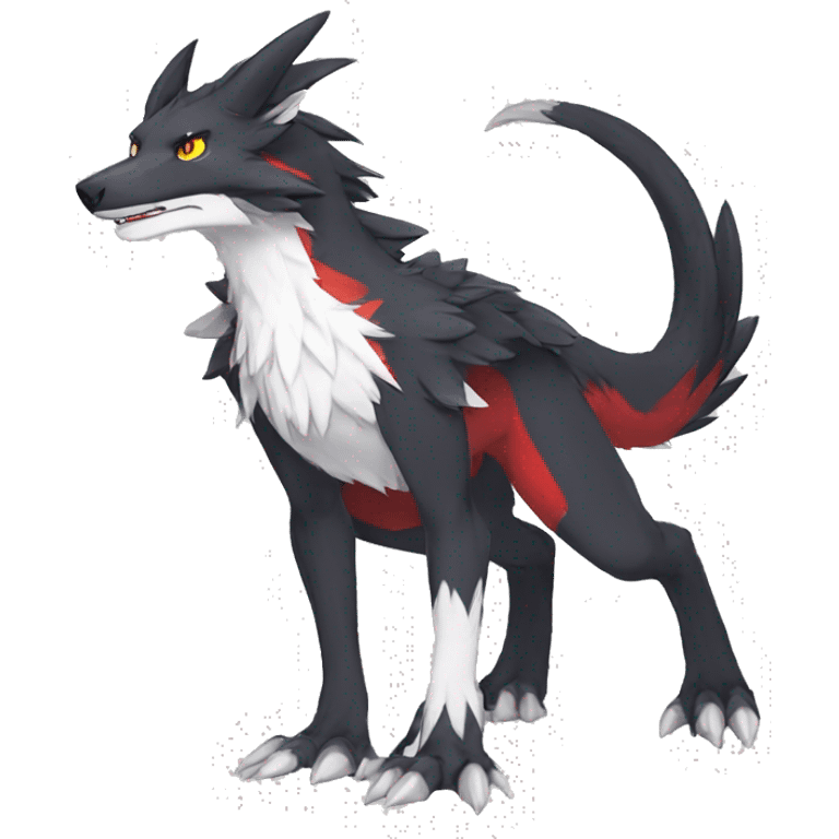 Anthro Cute cool black red white yellow nargacuga-sergal animal hybrid Fakemon full body emoji