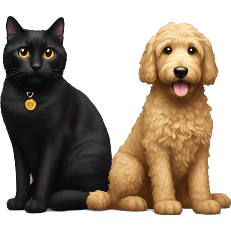 Black cat with golden doodle  emoji