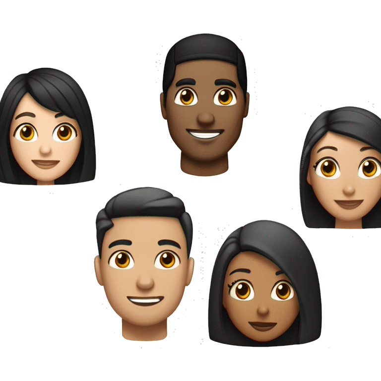 group of friends of a Latino man with short black hair, a white woman with long, straight black hair, a woman with long, black hair with a cap and a woman with Californian highlights in her hair emoji