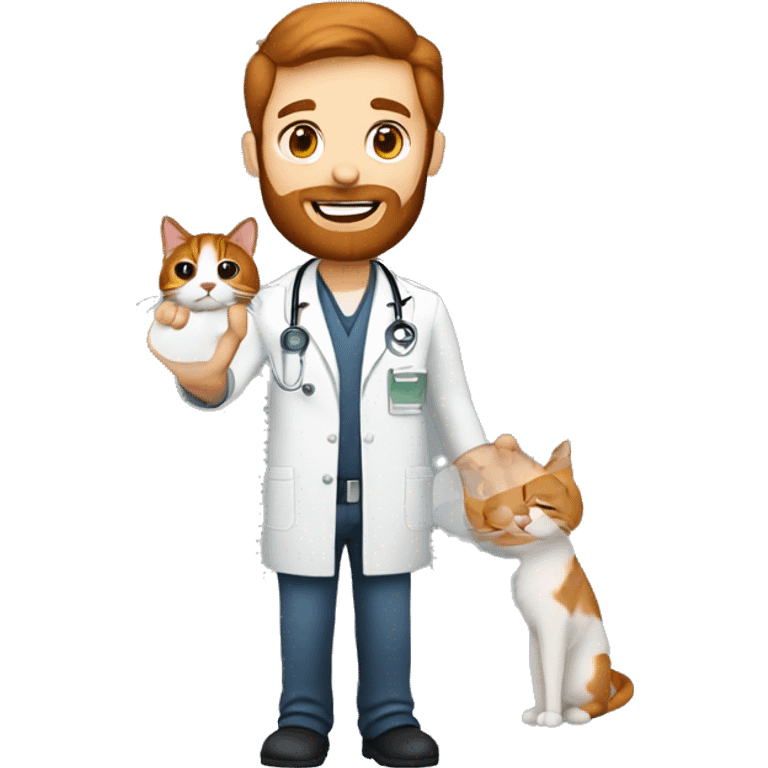 Veterinarian, man around 30-35, with redhead cat on his hand. Man with beard, dark brown hair emoji