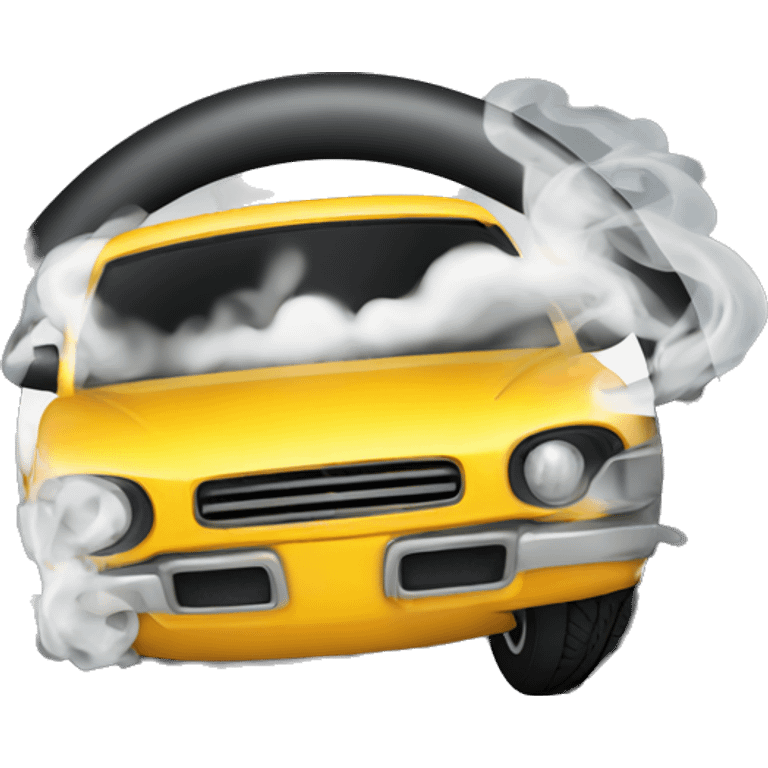 Car tire with smoke emoji