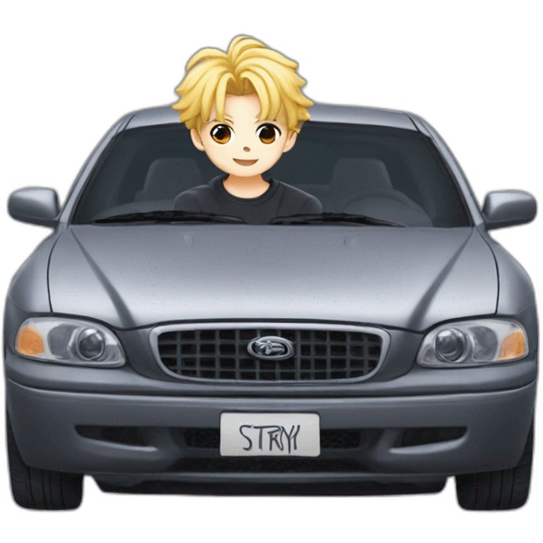 bangchan of stray kids on a car emoji