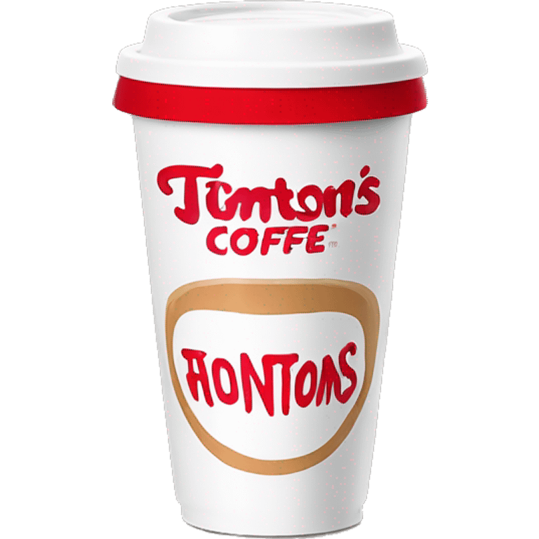 “Red Tim Hortons coffee cup with large white ‘Tim Hortons’ logo in script, black plastic lid, and a simple, clean design.” emoji