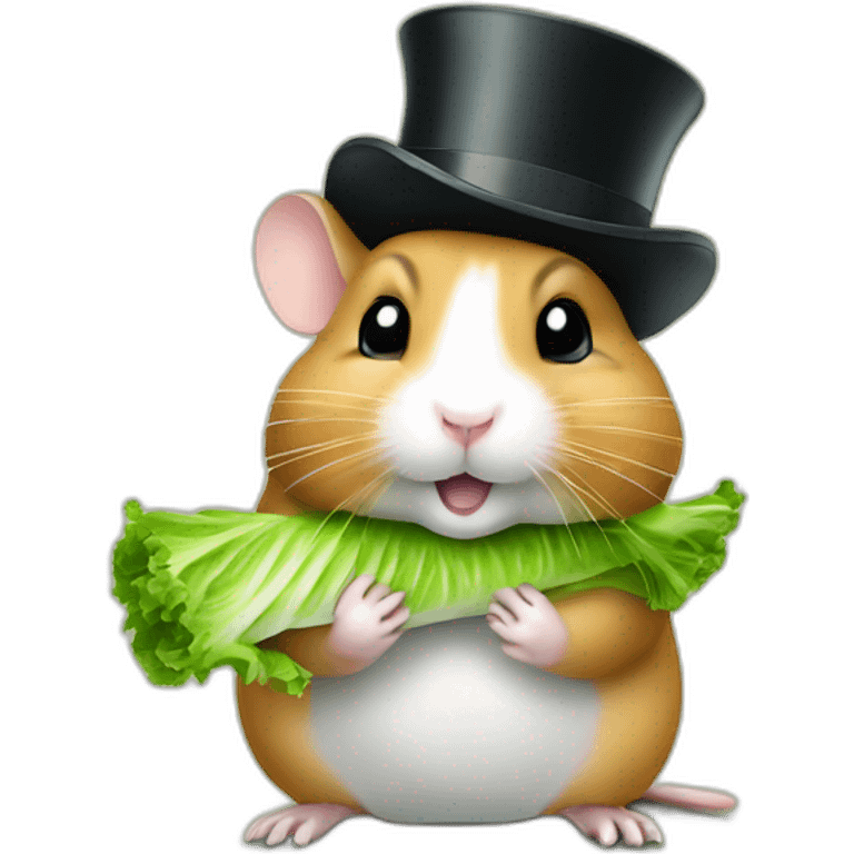 Hamster with top hat eating piece of lettuce emoji