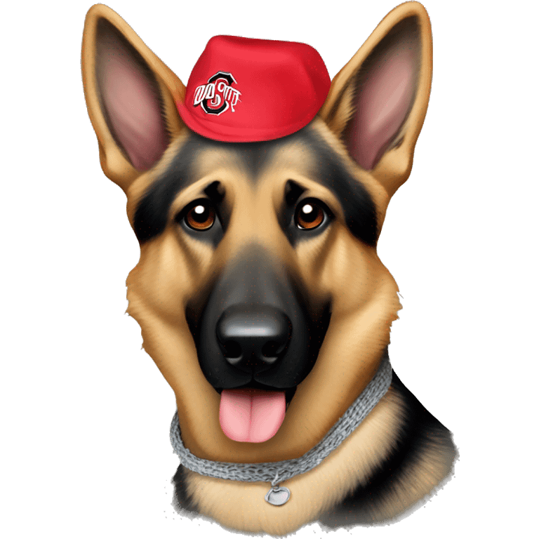 German Shepherd wearing an Ohio state bandana emoji