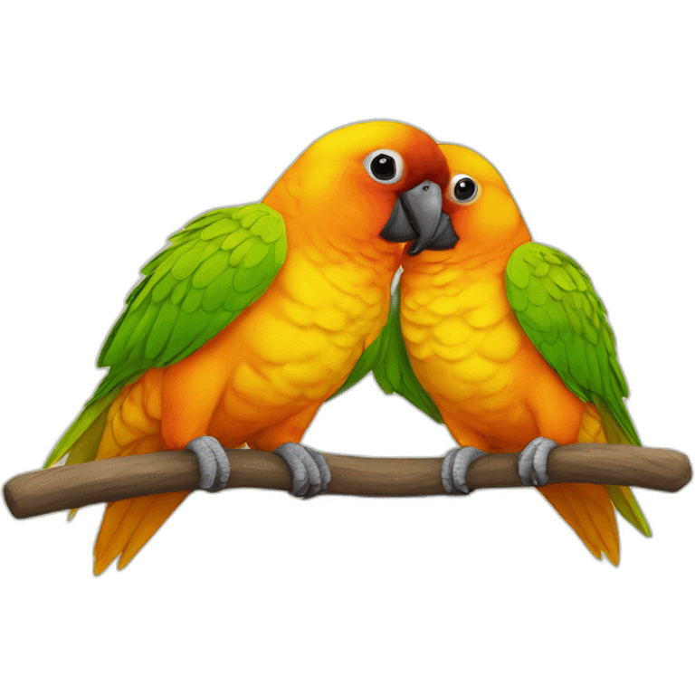 two orange yellow sun conure parrots emoji