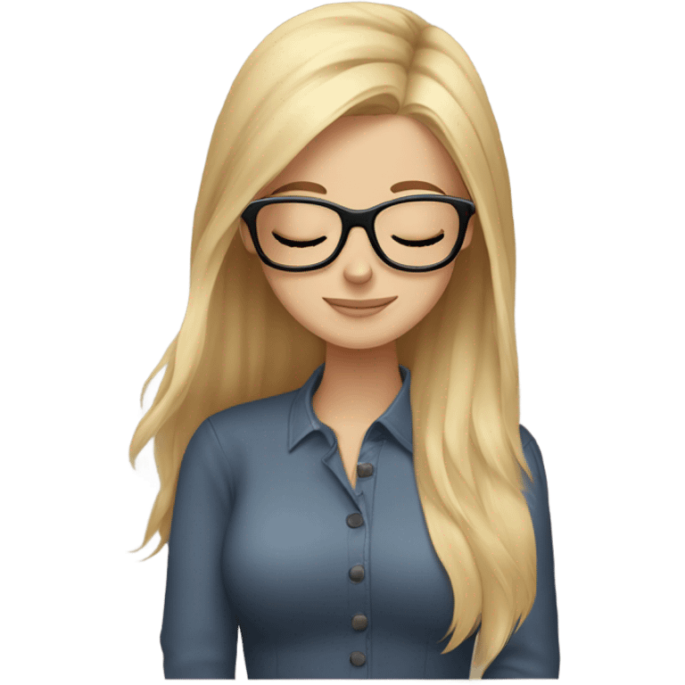 White girl, blonde hair, eyes closed, wearing glasses hugs Yorkshire terrier  emoji