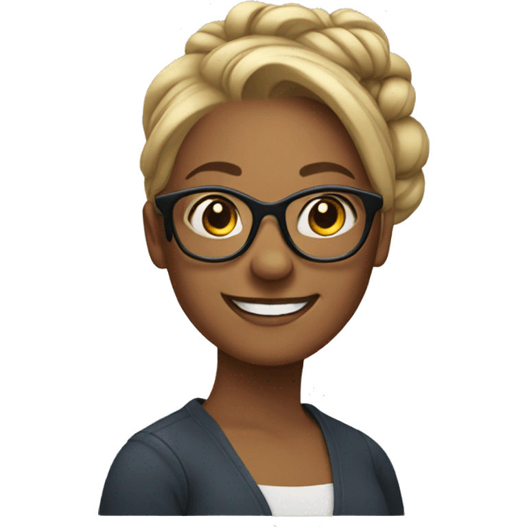 smiling woman with glasses hair in bun emoji