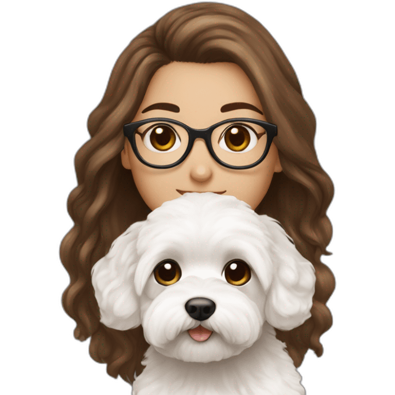 Long brown hair, eyeglassed turkish girl with white maltipoo emoji