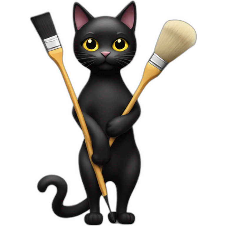 Black cat is holding a brush with paints emoji