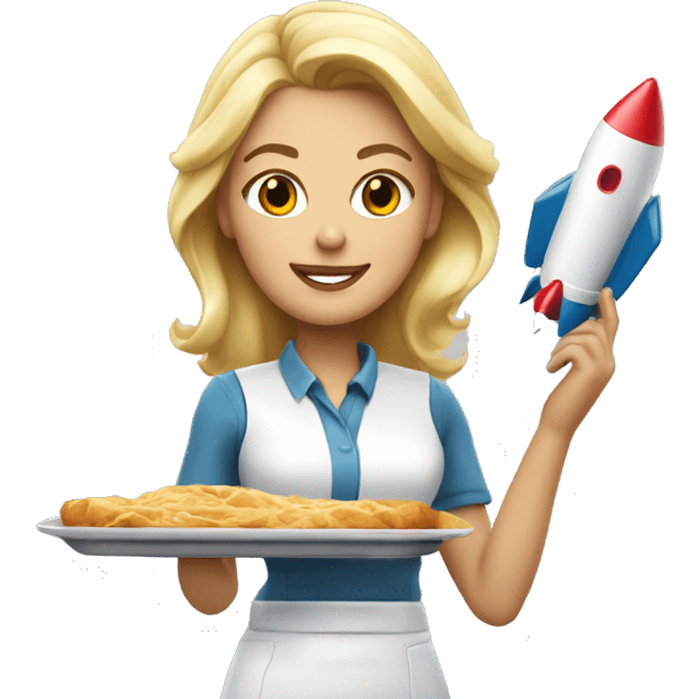 blonde waitress with a rocket on her tray emoji