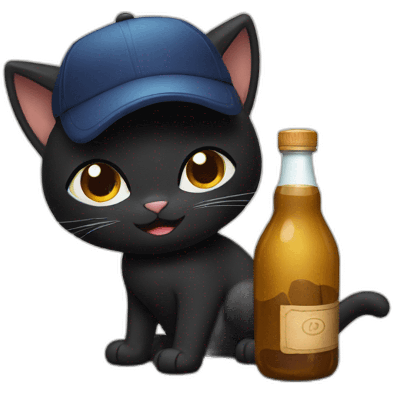 Black cat with brown eyes catching a cap of bottle emoji