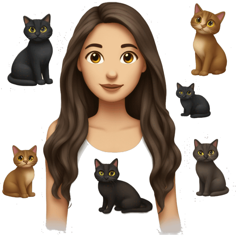 Two long hair brunettes with two cats around  emoji