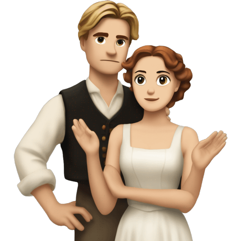 jack dawson and rose from titanic looking straight and stretches out her arms emoji