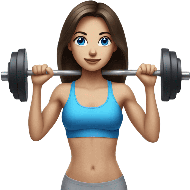 Realistic brunette girl with bright blue eyes lifting weights emoji