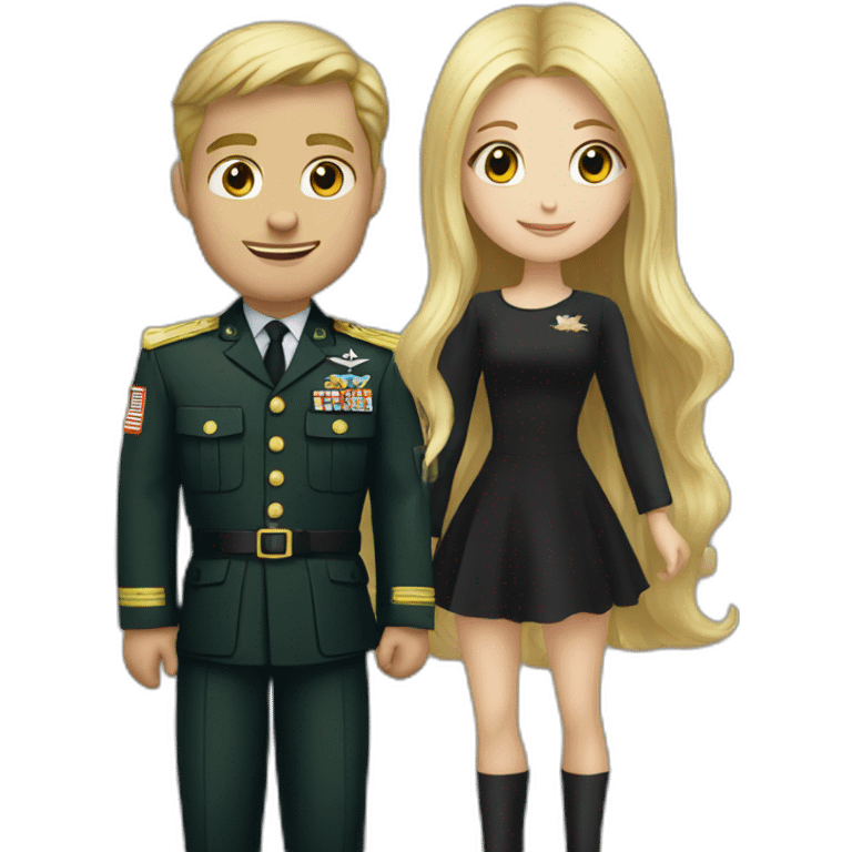 Military blond guy with blond long hair girl in black dress emoji