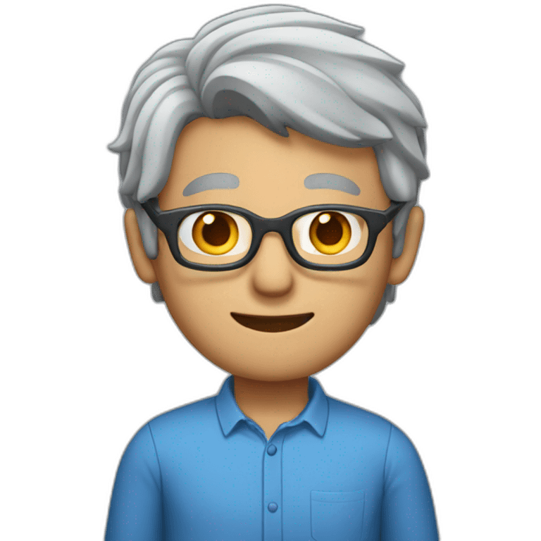 man wearing blue shirt and spectacle grey hair emoji