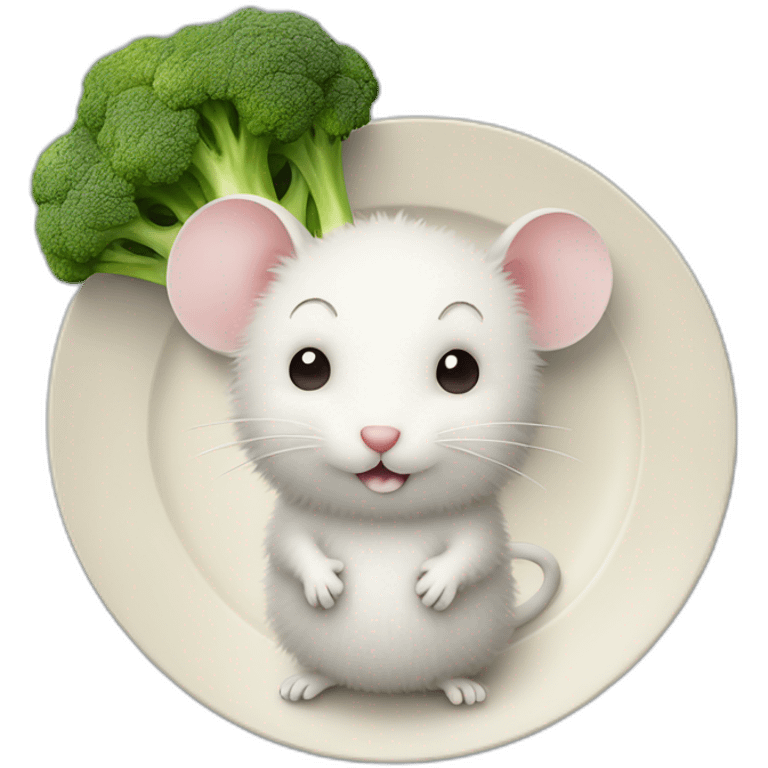 cute fluffy mouse beside (plate) with broccoli emoji