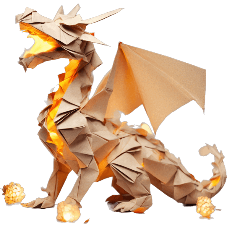 Beige Origami dragon made of newspapers on fire surrounded by fairy lights swirls covered in dried flowers bokeh library bunting floral flowers fire flames emoji