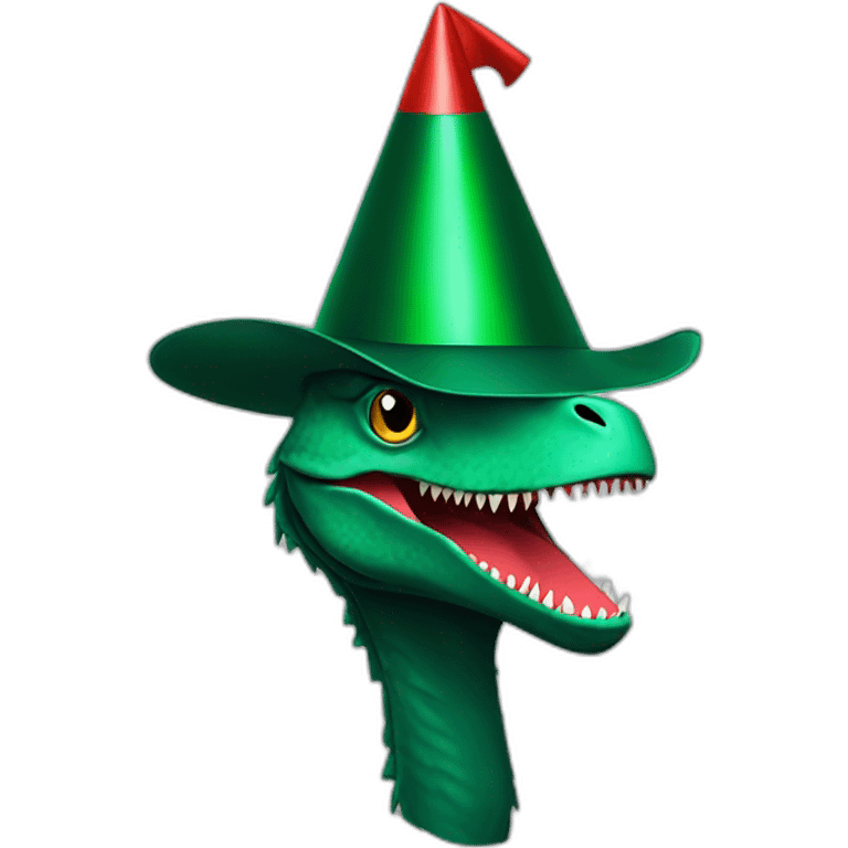 dark green raptor head in party hat emoji