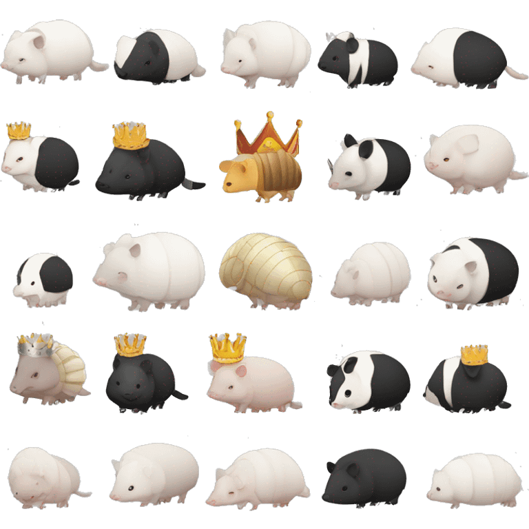 Black and white piebald chubby round armadillo pig panda centipede armadillo wearing a crown emoji