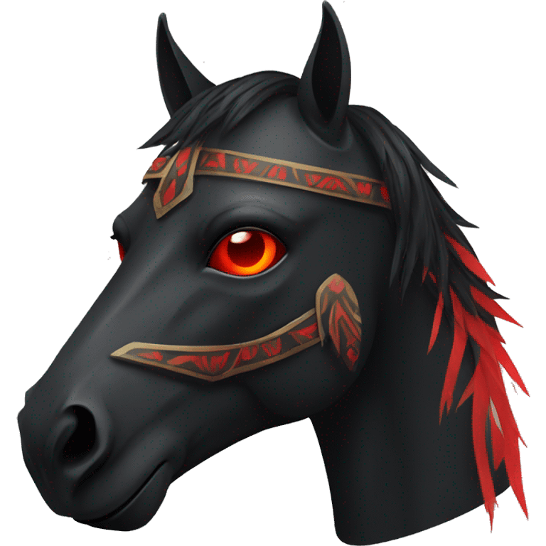 Black mask of a horse with vertical turned red eyes in a tribal style emoji