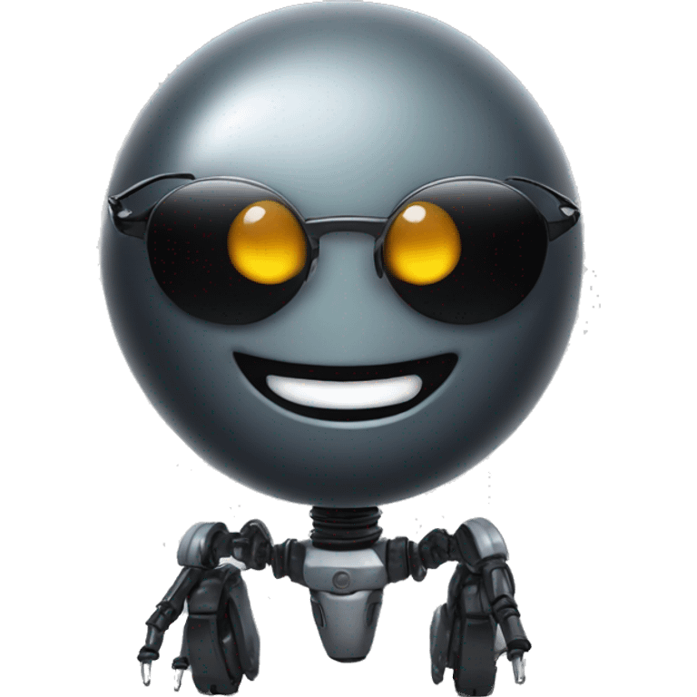 round grinning scary robot with dark black sunglasses emoji