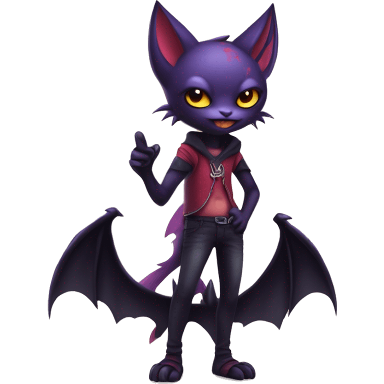  Anthro Kawaii Edgy Cool Vampiric Demonic Beautiful Noibat-Litten with big Bat Ears full body emoji