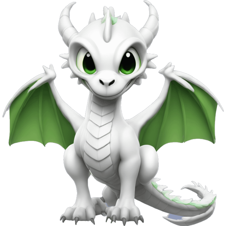 White flying dragon with green eye, big wings , and big muscles emoji