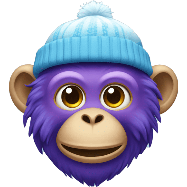 Purple monkey whit a blue winter hat emoji