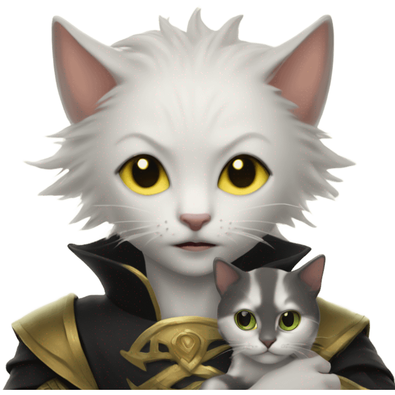 A pale sun warlock who is holding a kitten emoji