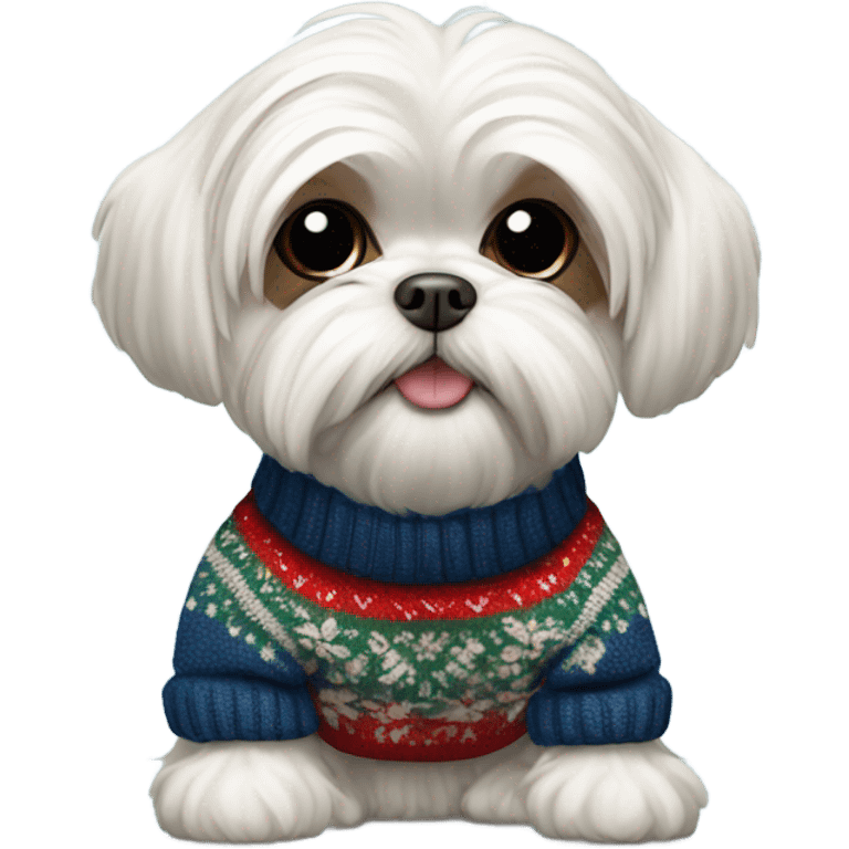 white Maltese Shih Tzu wearing a sweater emoji