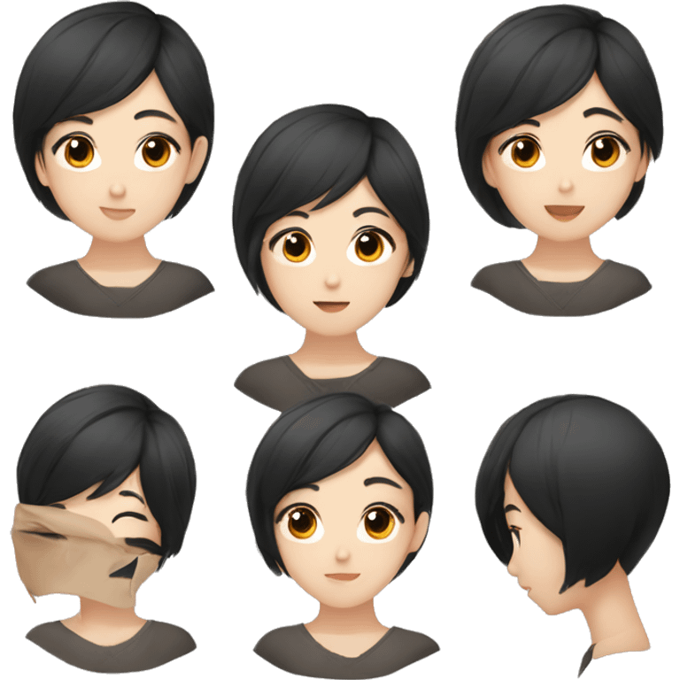 fermer korean girl short black hair sharp jawline, attractive emoji