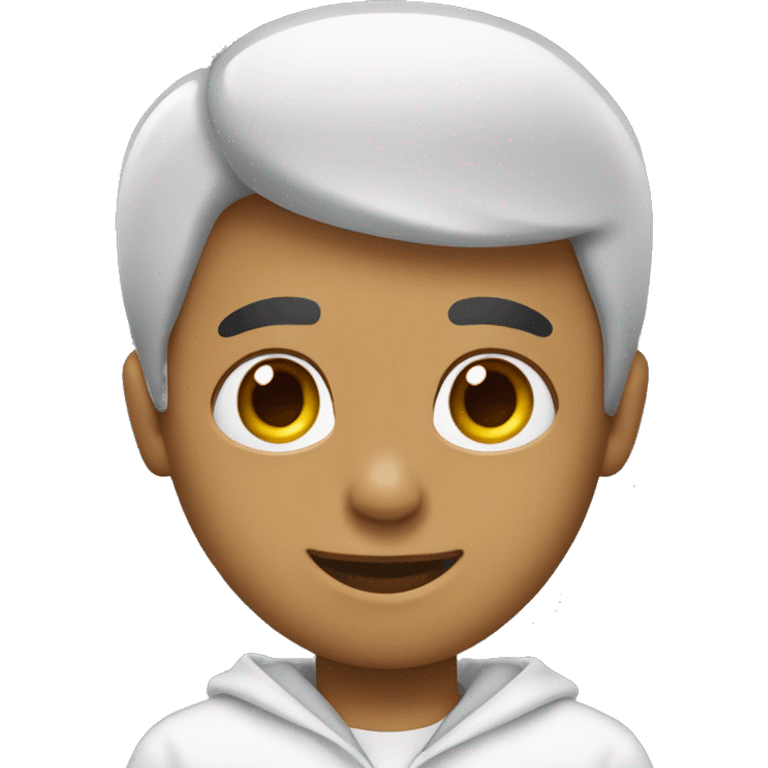 Menino jovem, cabelo branco e olhos pretos pequenos emoji