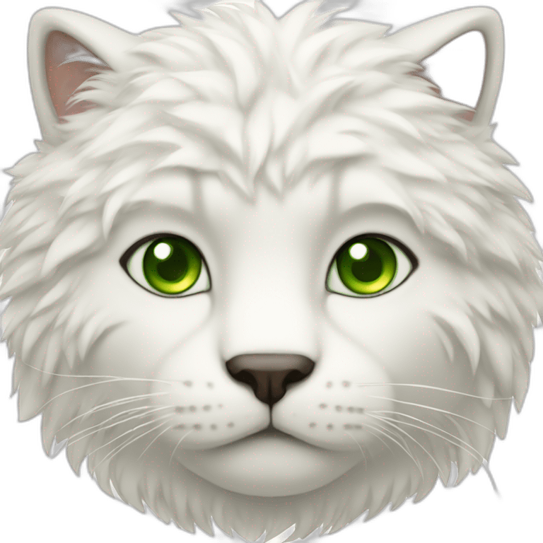 white fluffy big cat with brown ears and green eyes emoji