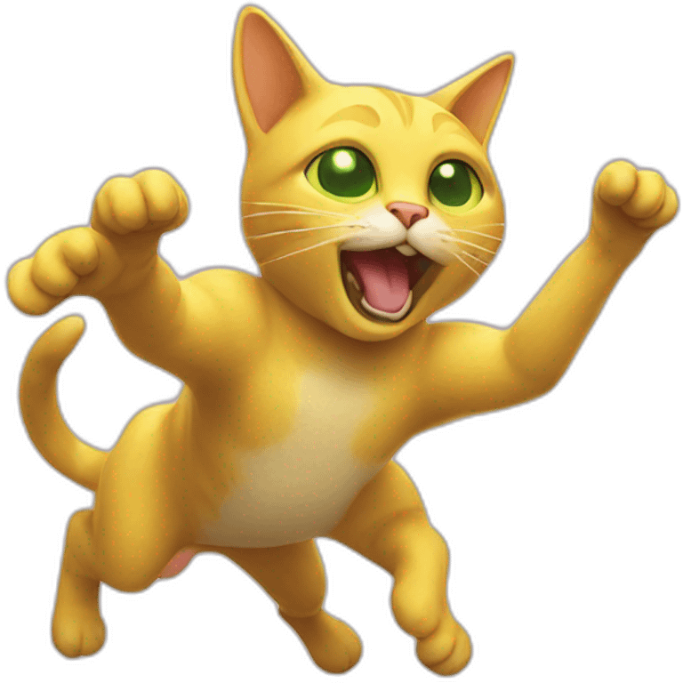 Yellow cat catching an alien emoji